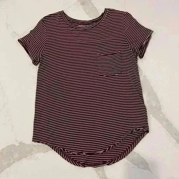 American Eagle Outfitters Tops - American Eagle Soft & Sexy Burgundy Striped Pocket Casual T Shirt Women's Small